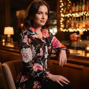 Christina Black and Pink Floral Intimate Top